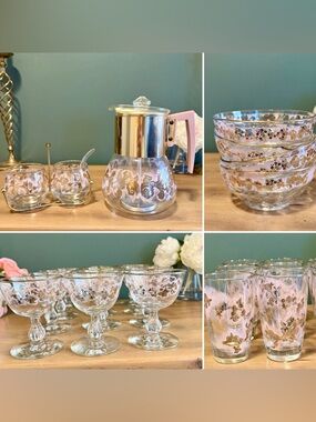Vintage Libbey Gold Floral Glassware Set Tea Party Bridgerton